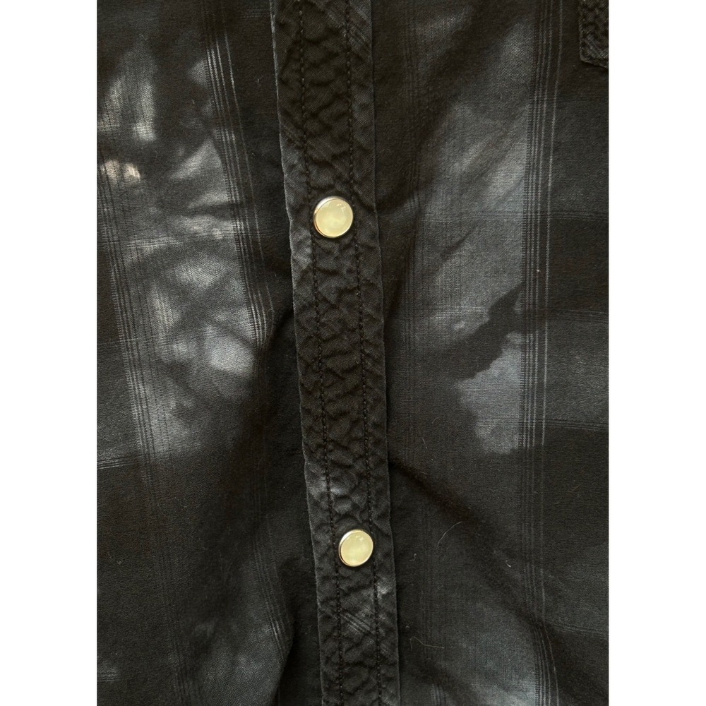 Age of Wisdom Mens XL Western Snap Shirt‎ Tie Dye Plaid Black Grey Paisley Yoke - Picture 7 of 9